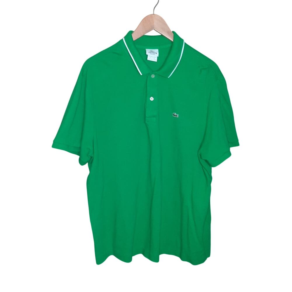 Lacoste Mens Regular Fit Green With White Trim on Collar Polo Shirt Size 8